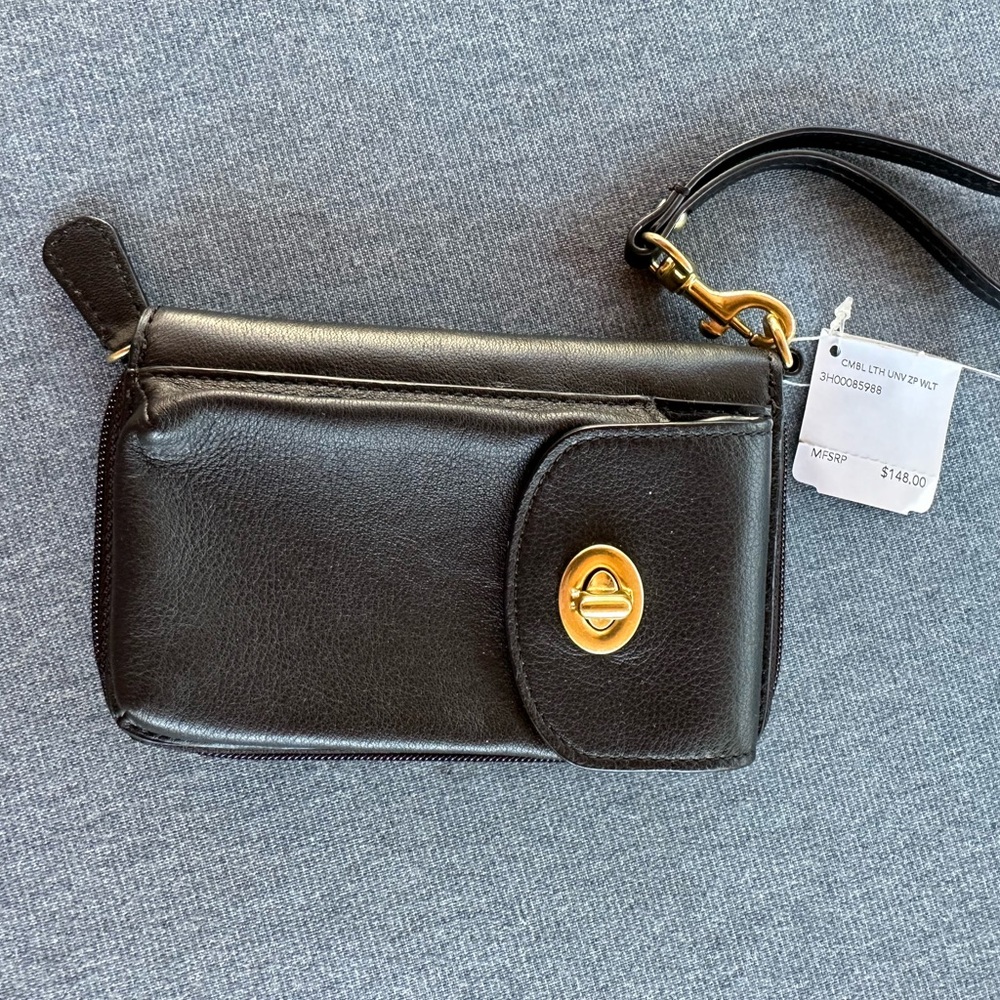 Coach black leather wristlet wallet